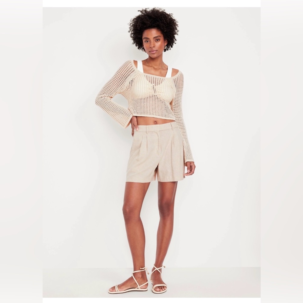 NWT Old Navy Extra High-Waisted Linen Blend Taylor Trouser Shorts